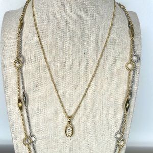 18K gold plated bead chain necklace with a beautiful oval pendant with diamonds.